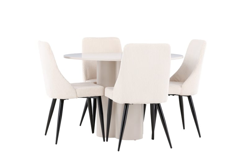 Olivia Matgrupp 110 cm Rund med 4 Leone stolar - Beige/Beige - Möbler - Bord & matgrupp - Matgrupp