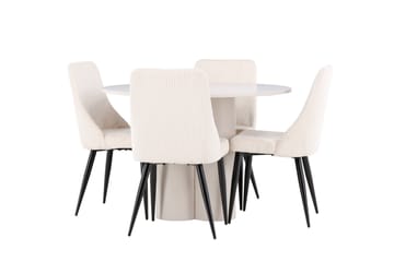 Olivia Matgrupp 110 cm Rund med 4 Leone stolar - Beige/Beige - Möbler - Bord & matgrupp - Matgrupp