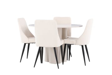 Olivia Matgrupp 110 cm Rund med 4 Leone stolar - Beige/Beige - Möbler - Bord & matgrupp - Matgrupp