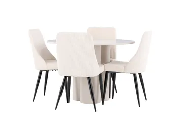 Olivia Matgrupp 110 cm Rund med 4 Leone stolar - Beige/Beige - Möbler - Bord & matgrupp - Matgrupp