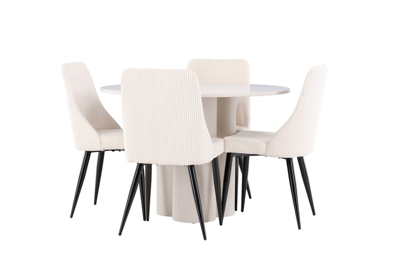 Olivia Matgrupp 110 cm Rund med 4 Leone stolar - Beige/Beige - Möbler - Bord & matgrupp - Matgrupp