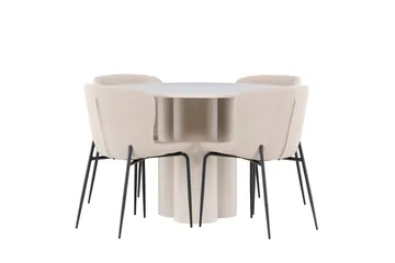 Olivia Matgrupp 110 cm Rund med 4 Modesto stolar - Beige/Beige - Möbler - Bord & matgrupp - Matgrupp