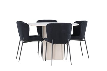 Olivia Matgrupp 110 cm Rund med 4 Modesto stolar - Beige/Svart - Möbler - Bord & matgrupp - Matgrupp