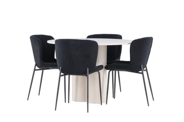 Olivia Matgrupp 110 cm Rund med 4 Modesto stolar - Beige/Svart - Möbler - Bord & matgrupp - Matgrupp