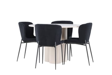 Olivia Matgrupp 110 cm Rund med 4 Modesto stolar - Beige/Svart - Möbler - Bord & matgrupp - Matgrupp