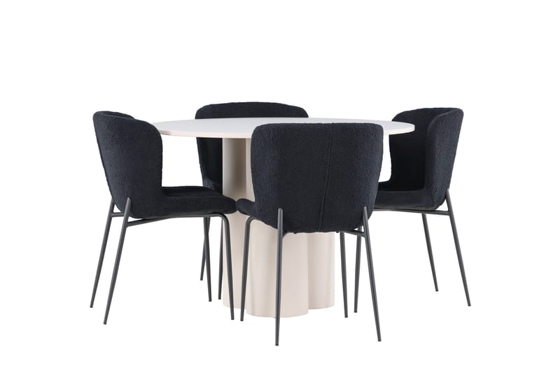Olivia Matgrupp 110 cm Rund med 4 Modesto stolar - Beige/Svart - Möbler - Bord & matgrupp - Matgrupp