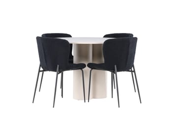 Olivia Matgrupp 110 cm Rund med 4 Modesto stolar - Beige/Svart - Möbler - Bord & matgrupp - Matgrupp