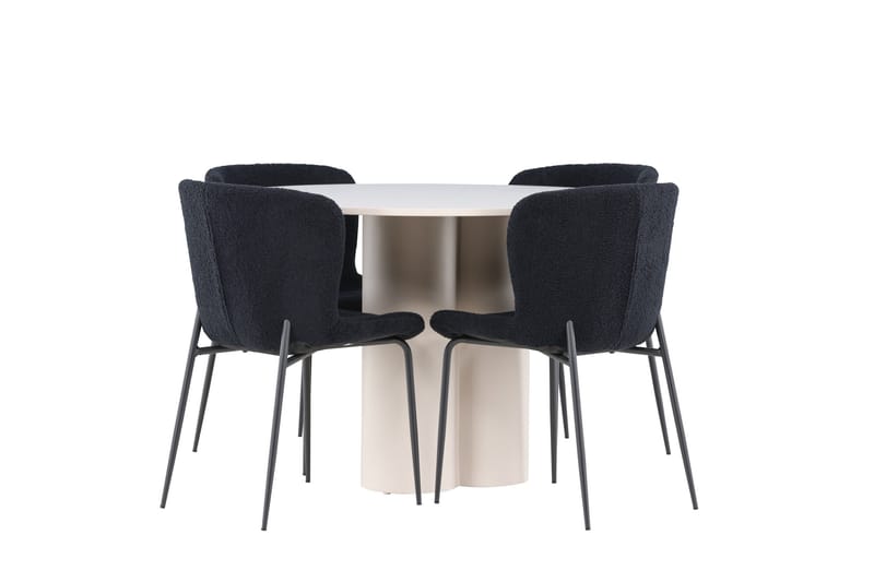 Olivia Matgrupp 110 cm Rund med 4 Modesto stolar - Beige/Svart - Möbler - Bord & matgrupp - Matgrupp