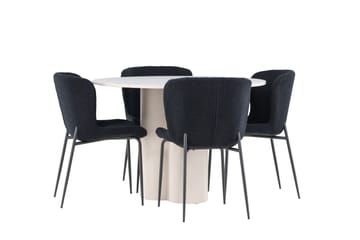 Olivia Matgrupp 110 cm Rund med 4 Modesto stolar - Beige/Svart - Möbler - Bord & matgrupp - Matgrupp