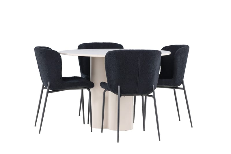 Olivia Matgrupp 110 cm Rund med 4 Modesto stolar - Beige/Svart - Möbler - Bord & matgrupp - Matgrupp
