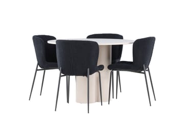 Olivia Matgrupp 110 cm Rund med 4 Modesto stolar - Beige/Svart - Möbler - Bord & matgrupp - Matgrupp