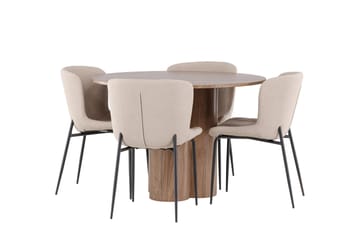 Olivia Matgrupp 110 cm Rund med 4 Modesto stolar - Mocca/Beige - Möbler - Bord & matgrupp - Matgrupp