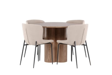 Olivia Matgrupp 110 cm Rund med 4 Modesto stolar - Mocca/Beige - Möbler - Bord & matgrupp - Matgrupp