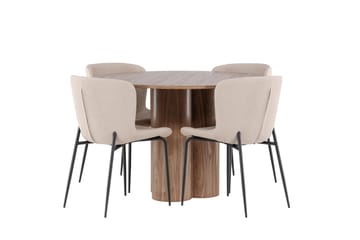 Olivia Matgrupp 110 cm Rund med 4 Modesto stolar - Mocca/Beige - Möbler - Bord & matgrupp - Matgrupp