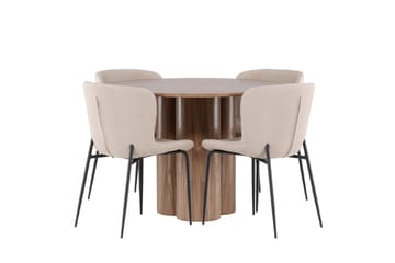 Olivia Matgrupp 110 cm Rund med 4 Modesto stolar - Mocca/Beige - Möbler - Bord & matgrupp - Matgrupp