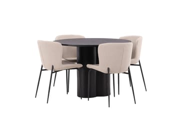 Olivia Matgrupp 110 cm Rund med 4 Modesto Stolar - Svart - Möbler - Bord & matgrupp - Matgrupp