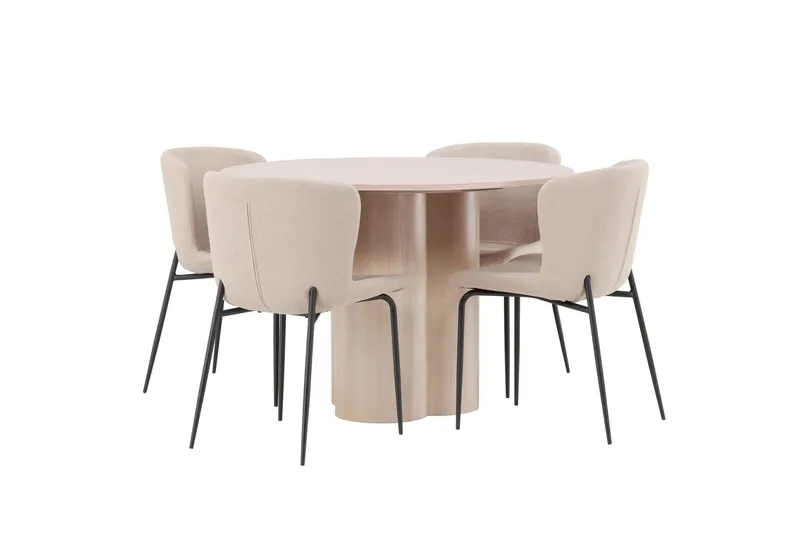 Olivia Matgrupp 110 cm Rund med 4 Modesto stolar - Whitewash - Möbler - Bord & matgrupp - Matgrupp