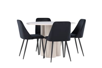 Olivia Matgrupp 110 cm Rund med 4 Night stolar - Beige/Svart - Möbler - Bord & matgrupp - Matgrupp