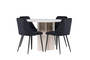 Olivia Matgrupp 110 cm Rund med 4 Night stolar - Beige/Svart - Möbler - Bord & matgrupp - Matgrupp