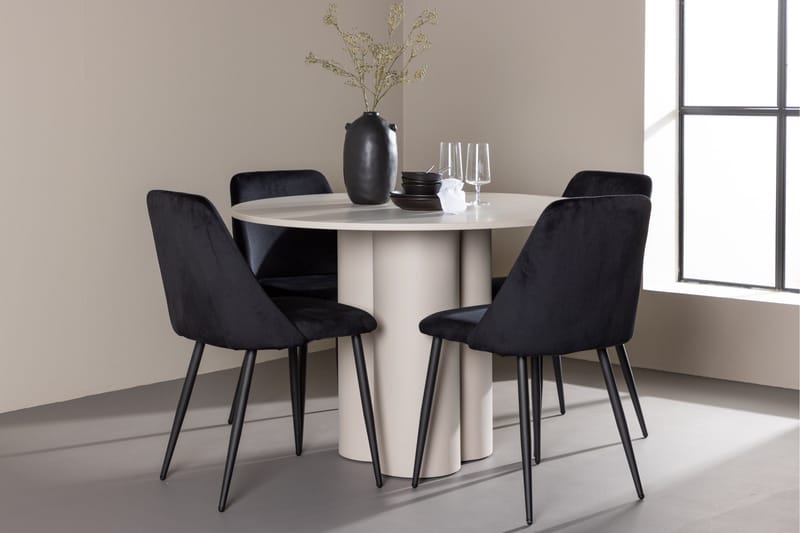 Olivia Matgrupp 110 cm Rund med 4 Night stolar - Beige/Svart - Möbler - Bord & matgrupp - Matgrupp