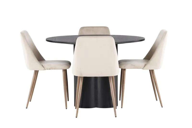 Olivia Matgrupp 110 cm Rund med 4 Night Stolar, Svart