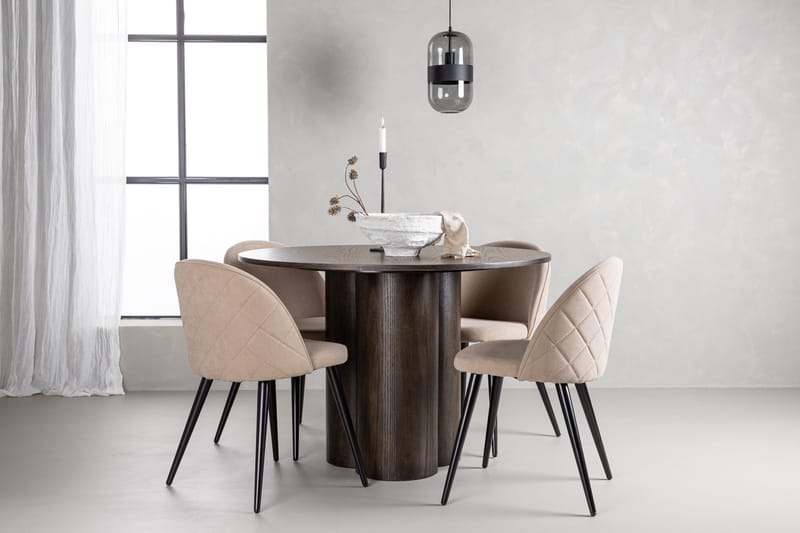 Olivia Matgrupp 110 cm Rund med 4 Velvet stolar - Beige - Möbler - Bord & matgrupp - Matgrupp