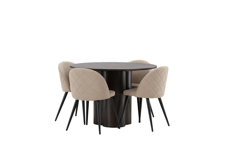Olivia Matgrupp 110 cm Rund med 4 Velvet stolar - Beige - Möbler - Bord & matgrupp - Matgrupp