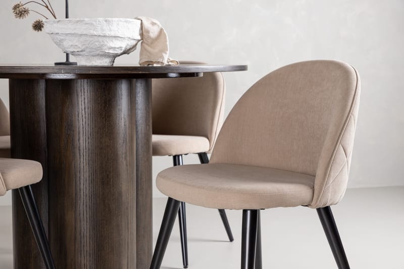 Olivia Matgrupp 110 cm Rund med 4 Velvet stolar - Beige - Möbler - Bord & matgrupp - Matgrupp