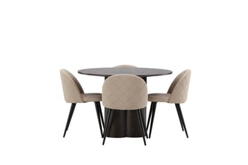 Olivia Matgrupp 110 cm Rund med 4 Velvet stolar - Beige - Möbler - Bord & matgrupp - Matgrupp