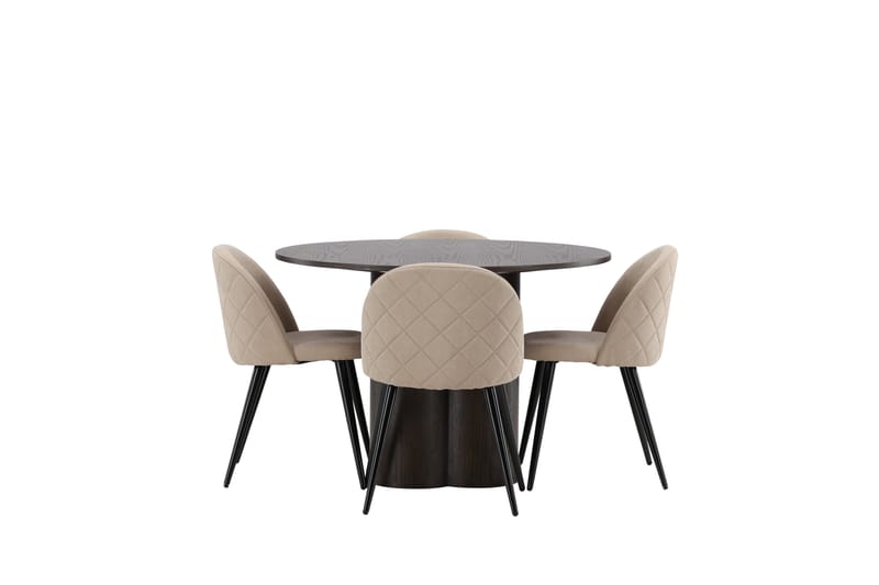 Olivia Matgrupp 110 cm Rund med 4 Velvet stolar - Beige - Möbler - Bord & matgrupp - Matgrupp