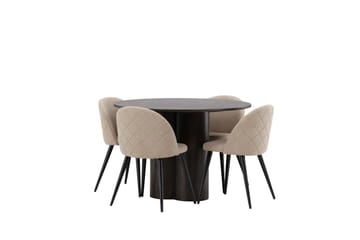Olivia Matgrupp 110 cm Rund med 4 Velvet stolar - Beige - Möbler - Bord & matgrupp - Matgrupp