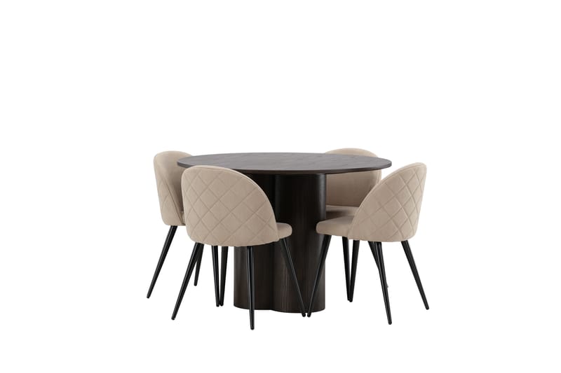 Olivia Matgrupp 110 cm Rund med 4 Velvet stolar - Beige - Möbler - Bord & matgrupp - Matgrupp