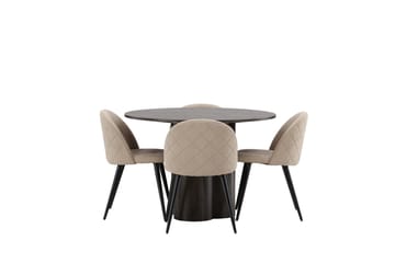 Olivia Matgrupp 110 cm Rund med 4 Velvet stolar - Beige - Möbler - Bord & matgrupp - Matgrupp