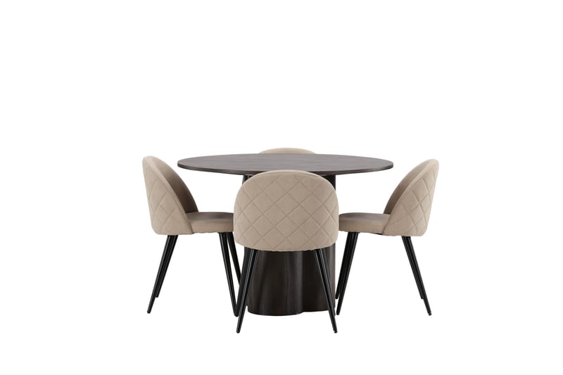 Olivia Matgrupp 110 cm Rund med 4 Velvet stolar - Beige - Möbler - Bord & matgrupp - Matgrupp