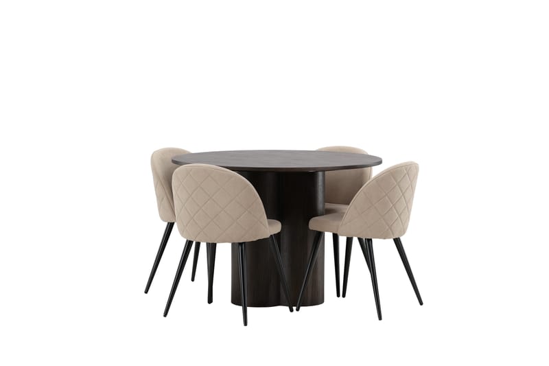 Olivia Matgrupp 110 cm Rund med 4 Velvet stolar - Beige - Möbler - Bord & matgrupp - Matgrupp