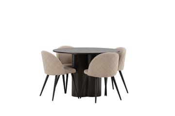 Olivia Matgrupp 110 cm Rund med 4 Velvet stolar - Beige - Möbler - Bord & matgrupp - Matgrupp