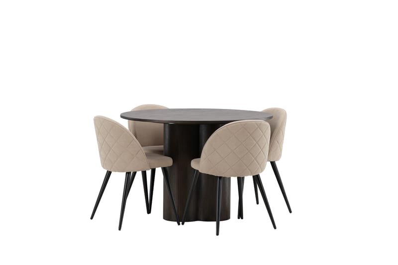 Olivia Matgrupp 110 cm Rund med 4 Velvet stolar - Beige - Möbler - Bord & matgrupp - Matgrupp