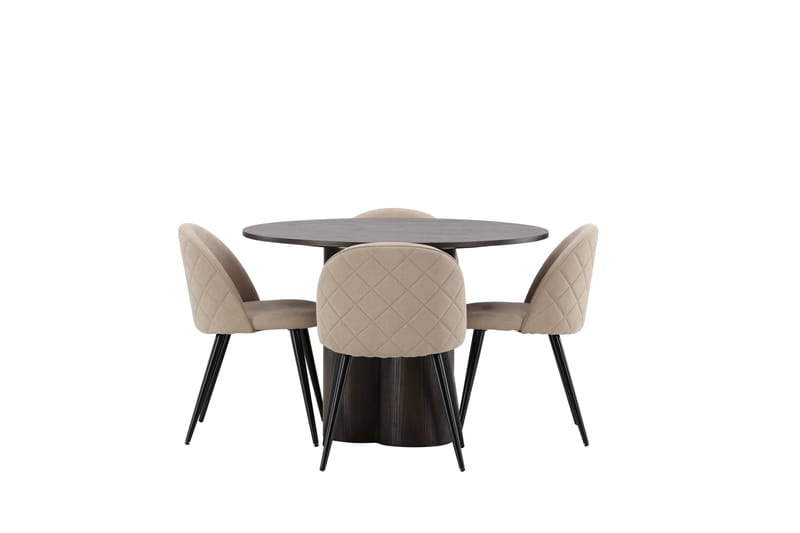 Olivia Matgrupp 110 cm Rund med 4 Velvet stolar - Beige - Möbler - Bord & matgrupp - Matgrupp