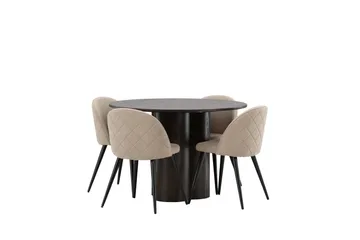 Olivia Matgrupp 110 cm Rund med 4 Velvet stolar - Beige - Möbler - Bord & matgrupp - Matgrupp