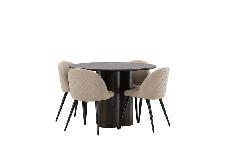 Olivia Matgrupp 110 cm Rund med 4 Velvet stolar - Beige - Möbler - Bord & matgrupp - Matgrupp