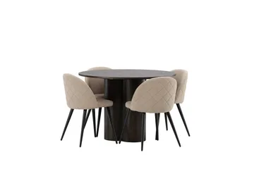 Olivia Matgrupp 110 cm Rund med 4 Velvet stolar - Beige - Möbler - Bord & matgrupp - Matgrupp
