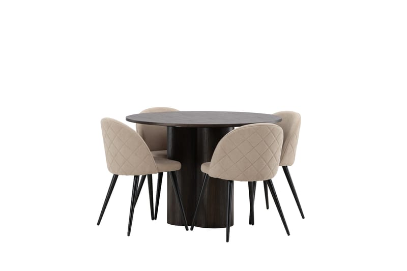 Olivia Matgrupp 110 cm Rund med 4 Velvet stolar - Beige - Möbler - Bord & matgrupp - Matgrupp