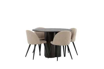 Olivia Matgrupp 110 cm Rund med 4 Velvet stolar - Beige - Möbler - Bord & matgrupp - Matgrupp