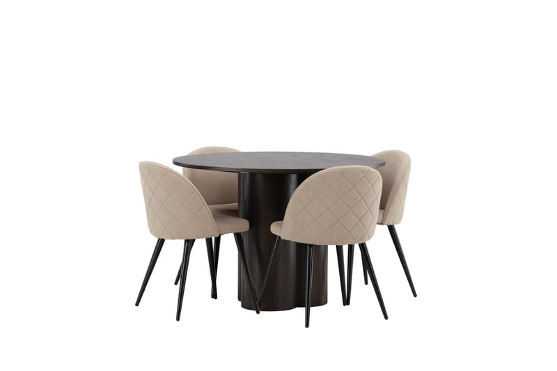 Olivia Matgrupp 110 cm Rund med 4 Velvet stolar - Beige - Möbler - Bord & matgrupp - Matgrupp