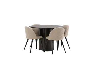 Olivia Matgrupp 110 cm Rund med 4 Velvet stolar - Beige - Möbler - Bord & matgrupp - Matgrupp