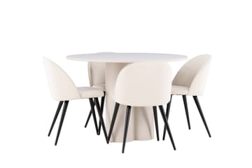 Olivia Matgrupp 110 cm Rund med 4 Velvet stolar - Beige/Beige - Möbler - Bord & matgrupp - Matgrupp