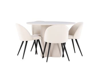 Olivia Matgrupp 110 cm Rund med 4 Velvet stolar - Beige/Beige - Möbler - Bord & matgrupp - Matgrupp