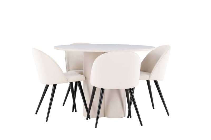 Olivia Matgrupp 110 cm Rund med 4 Velvet stolar - Beige/Beige - Möbler - Bord & matgrupp - Matgrupp