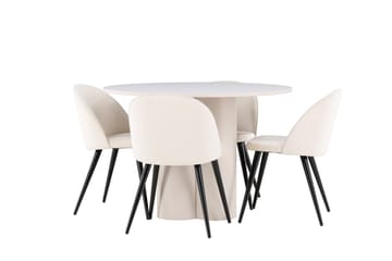 Olivia Matgrupp 110 cm Rund med 4 Velvet stolar - Beige/Beige - Möbler - Bord & matgrupp - Matgrupp