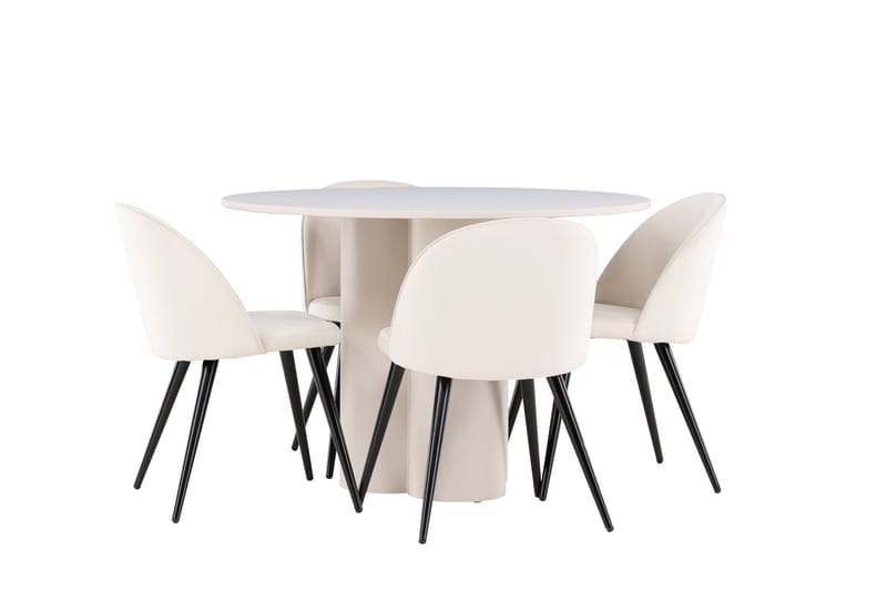 Olivia Matgrupp 110 cm Rund med 4 Velvet stolar - Beige/Beige - Möbler - Bord & matgrupp - Matgrupp